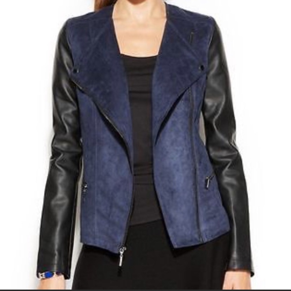 Vegan Black Leather and Blue Suede Alfani Jacket